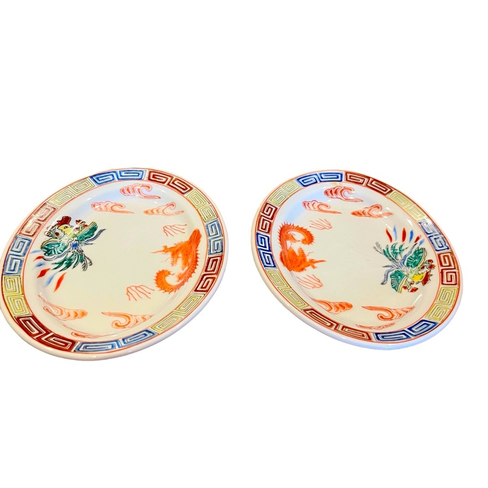 2 Dragonware Ceramic Oval Plates Dragon and Phoenix